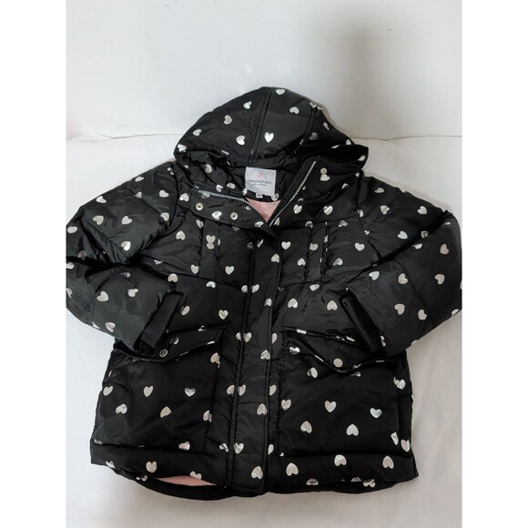 Puffer Coat Jacket Kids 10 /12 Winter Hooded Pockets Shiny Hearts Warm Fleece - Picture 4 of 6